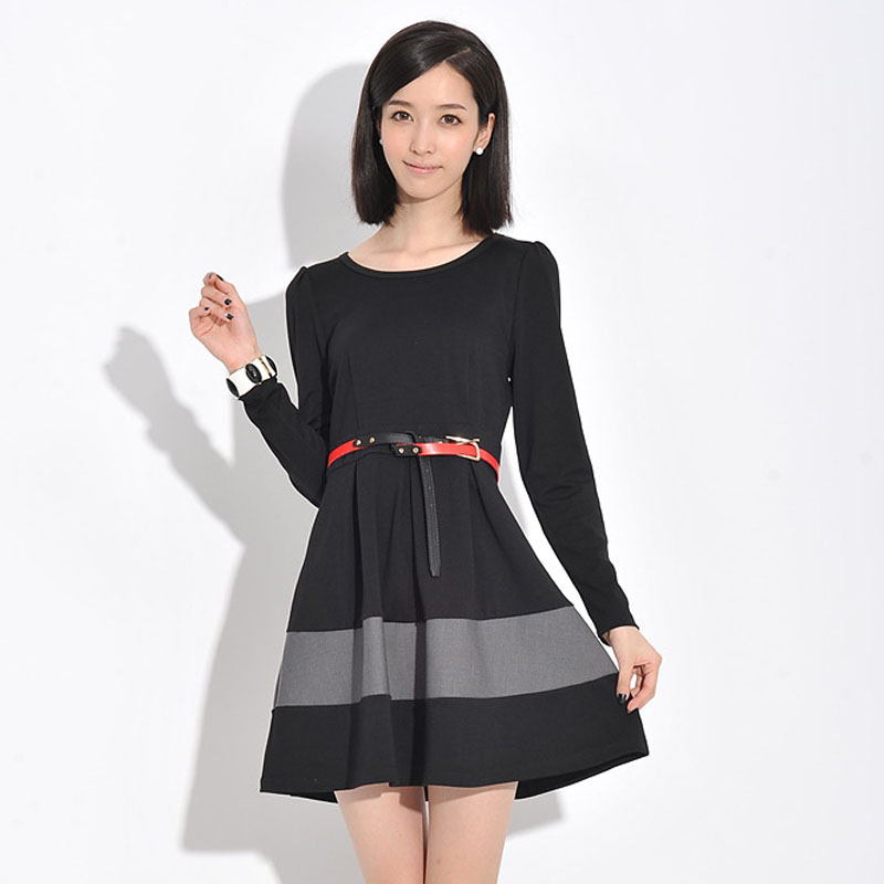 Nian Xue Xi 2018 mùa thu mới của phụ nữ dài tay kích thước lớn mosaic dress Hàn Quốc Slim một từ váy nhỏ màu đen ăn mặc mẫu váy chữ a đẹp 2020