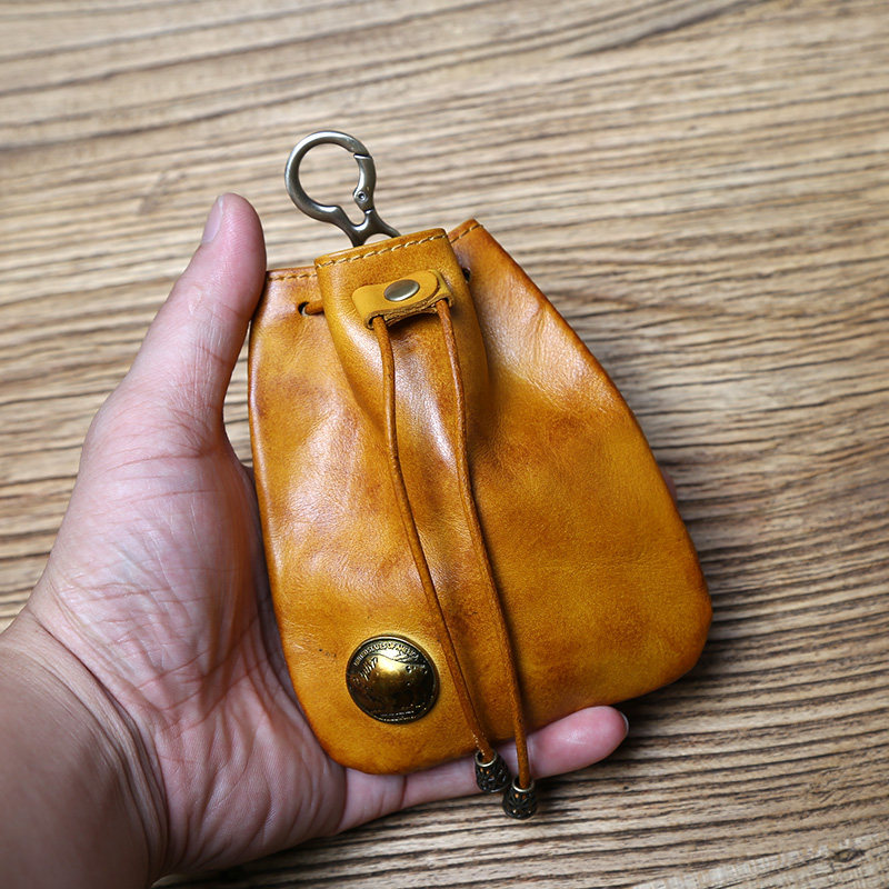 Handmade Genuine Leather Zero Wallet Retro Head Layer Bull Leather Minimalist Lady Key Bag Multifunction Tannic Leather Little Hanging Bag Man