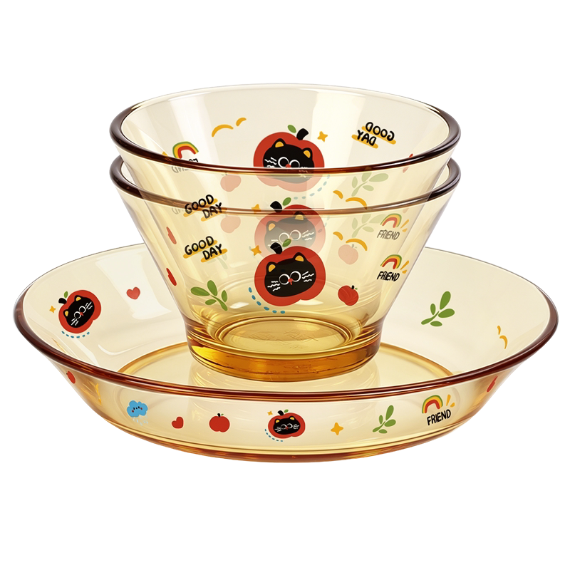 Brown Sugar Apple Collaboration Amber Color 2 Bowls 1 Plate Set High Borosilicate Household High-End Tableware Brown Sugar Apple Collaboration Amber Color 2 Bowls 1 Plate Set High Borosilicate Household High-End Tableware