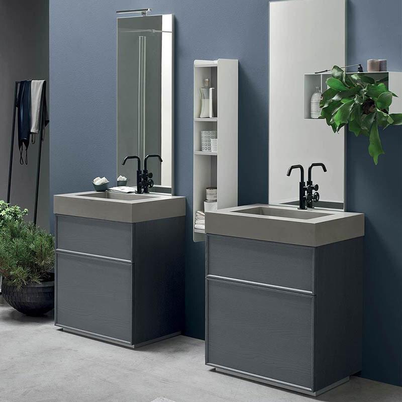 Light luxury hotel rock slab integrated solid wood bathroom cabinet floor washbasin washstand washstand column basin custom