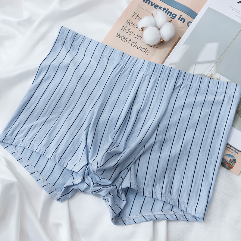 Striped large size soft and comfortable light blue breathable modal men's boxer briefs mid-waist boxers N002