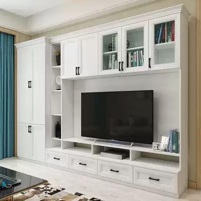 European-style TV cabinet combination coffee table Living room overall background wall cabinet storage cabinet Simple modern TV cabinet wall cabinet