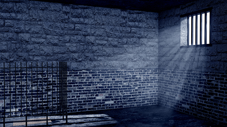 Prison Cell, Cage, Iron Bars, Stone Wall, Spooky Red Rock, Dark Hd Led Large Screen Stage Background Image