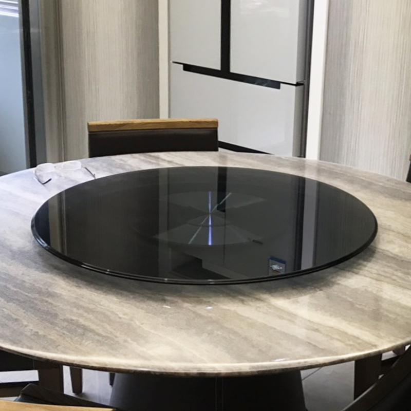 MA98 high-grade gray blue glass explosion-proof household aluminum alloy base round table toughened standard dining table gray turntable