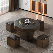 Fire stone round tea table home small tea table kung fu tea table balcony tea table and chair combination solid wood high-end intelligence