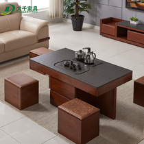 Fire stone tea table and chair combination household kung fu small tea table kettle set one solid wood TV cabinet round