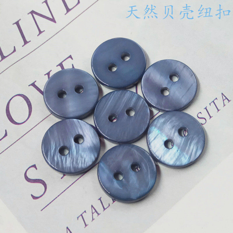 True shell buttons Blue flat shell buttons Two eyes River shell buttons Shirt cardigan shirt decorative buckle accessories