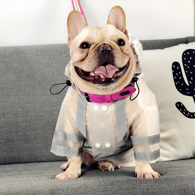 HAPPYPA pet tide brand poncho dog transparent raincoat reflective two-legged waterproof French bucket raincoat teddy clothes