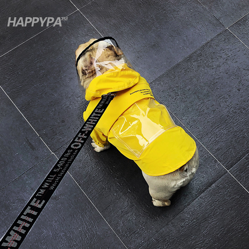 HAPPYPA tide brand yellow pet raincoat French fighting autumn coat dog two-legged poncho Teddy waterproof clothes