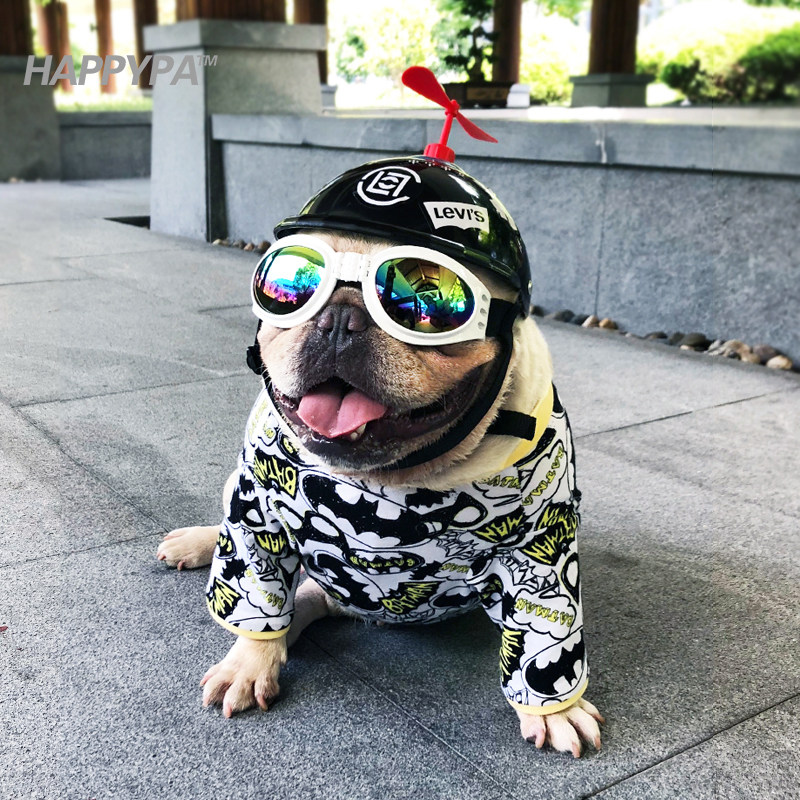 Shake sound pet helmet bamboo dragonfly dog motorcycle helmet method bucket teddy net red windmill helmet cat hat