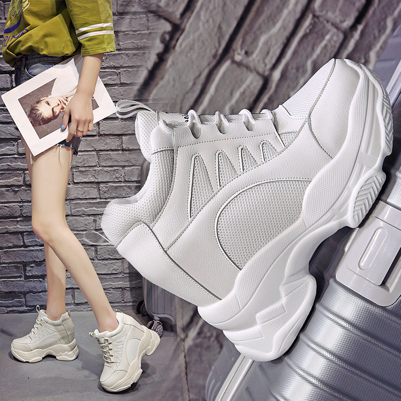 2022 autumn new 11cm height increase breathable small white shoes women's thick-soled dad shoes platform shoes casual sports shoes