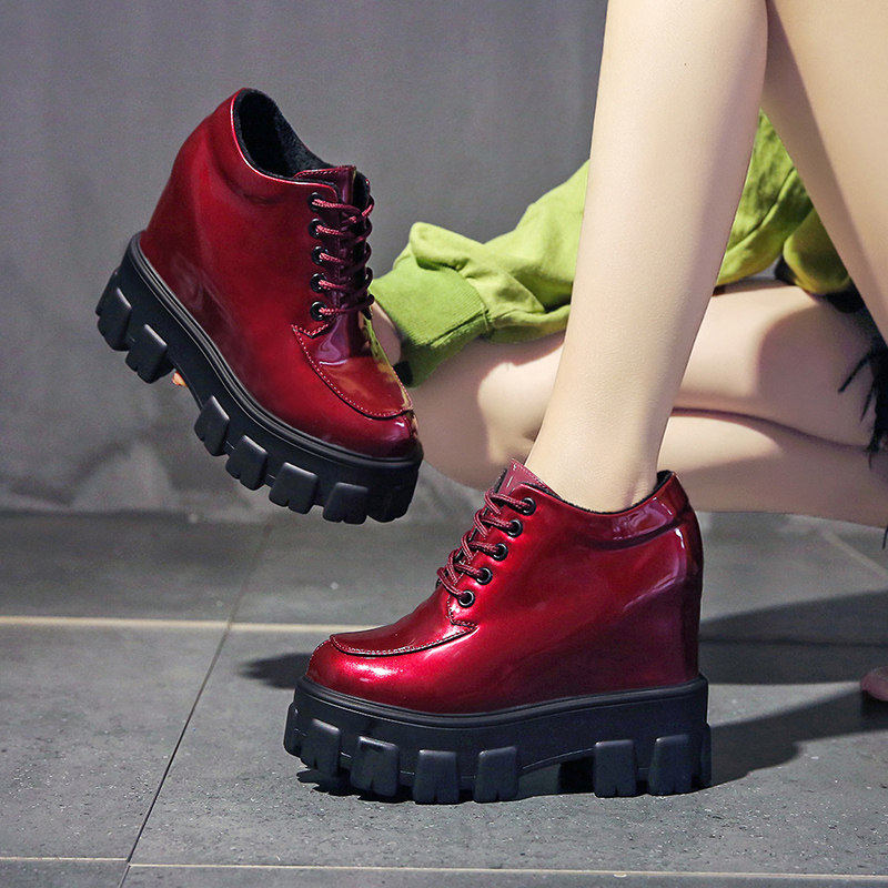 2022 autumn new 12cm height increase women's shoes thick-soled small leather shoes women's wedge daddy shoes muffin casual shoes women