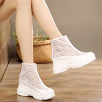 2021 Autumn New 9cm inner high boots moose boots women hollow slope heels breathable muffin casual shoes single boots women