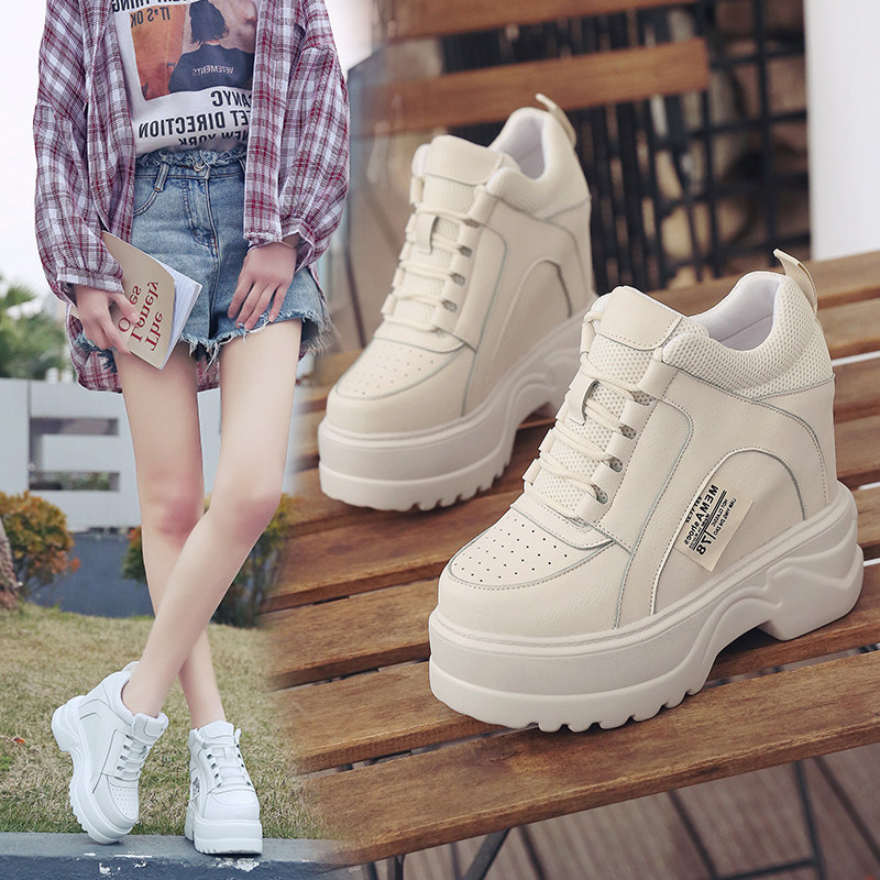 2023 summer new 12cm inner height increase small white shoes women's thick bottom short stature casual sports shoes muffin single shoes