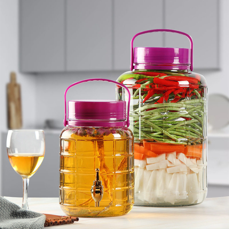 Large transparent sealing tank with lid large number with tap glass Bubble wine bottle brewing bottle thickened ginseng Large capacity Extra Large transparent sealing tank 
