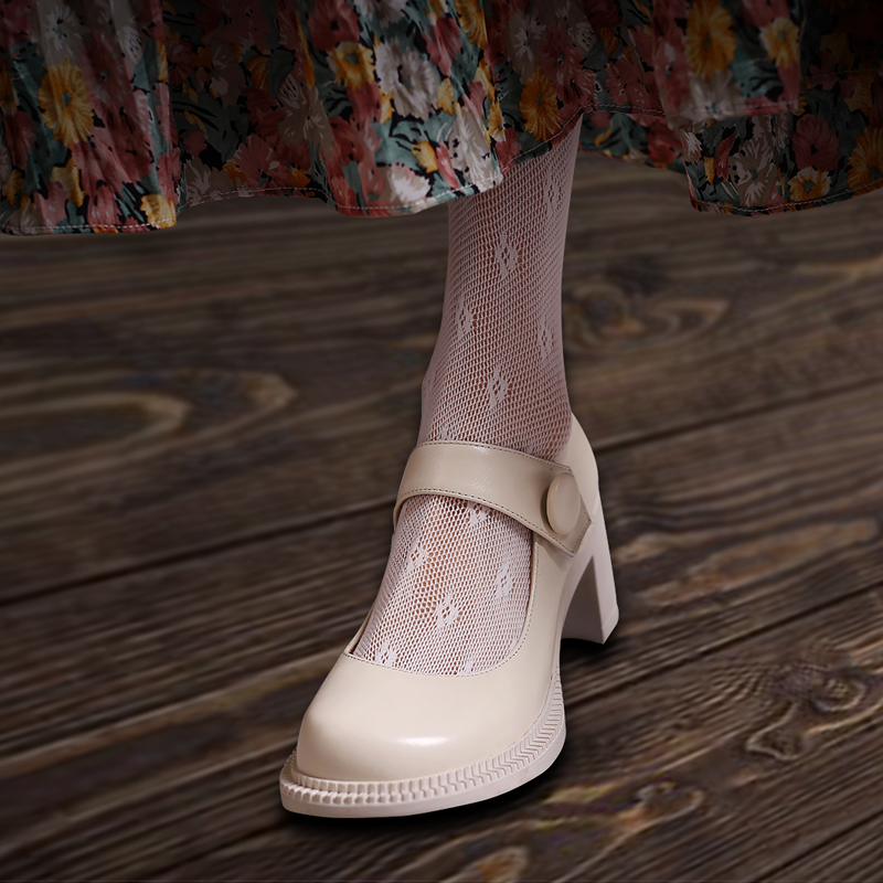 Strange Shu Millet ~ Coarse Heel Rice White Mary Rare Shoes Single Shoes Woman Jk Retro High Heel Heels Small Leather Shoes Doll Shoes