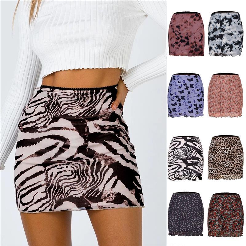 Amazon Cross-Border Printed Mesh Skirt High-Waisted Double-Layer Hip-Hugging Skirt Spring and Summer Slim-Fit Skirt Women's Popular Trendy Item