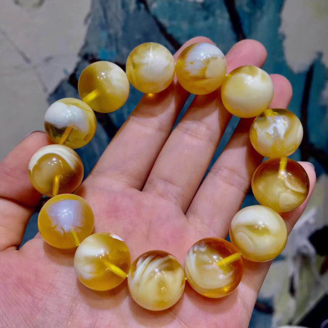 Old Money Honey Wax Pure Natural Baltic Amber Honey Wax Russian White Flower Wax Single Circle Round Beads Male and Female Buddha Beads