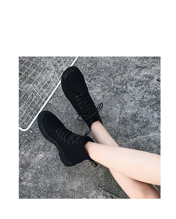 Giày cao cổ retro Martin boot nữ 2018 thu đông 2018 Học sinh mới Hàn Quốc đế bệt đế xuồng đế xuồng đế dày giày bốt nữ cổ cao