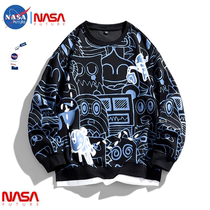 NASA trendy brand co-branded fun cartoon full-print sweatshirt 2022 autumn and winter student fashion casual plus velvet warm top