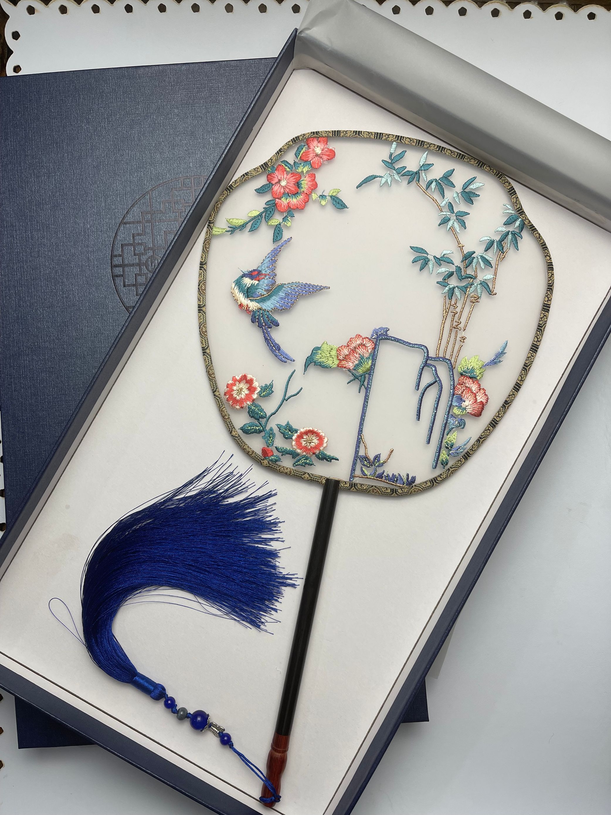 Kongfu Flower Birds Ink Jubilee Jubilee Weaving Hanfu Motobou Type Machine Embroidered Single-sided Group Fan Ancient Wind Qipao Dance Gifts