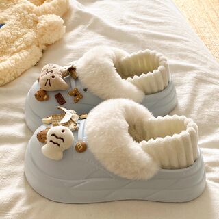 Qiaohua cute catfish thick-soled waterproof plush cotton slippers