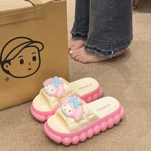 Летние тапочки на платформе, мультяшная милая высокая нескользящая обувь, слайдеры, мягкая подошва