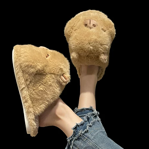 Мультяшные тапочки, зимняя удерживающая тепло нескользящая обувь