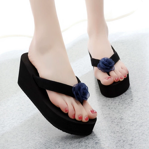 Тапочки, модная обувь на платформе, нескользящие пляжные сланцы, высокие слайдеры, в цветочек