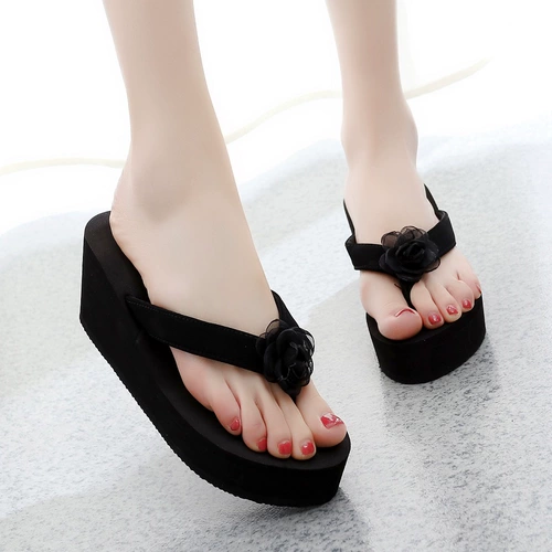 Тапочки, модная обувь на платформе, нескользящие пляжные сланцы, высокие слайдеры, в цветочек