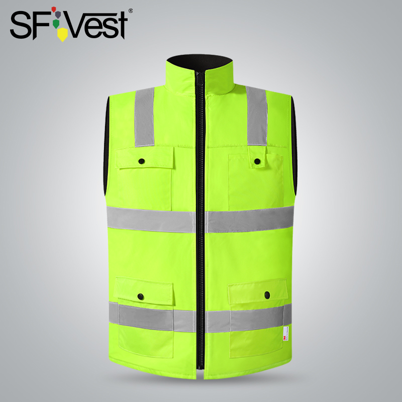 SFVest winter reflective vest fluorescent yellow safety vest reflective cotton vest fluorescent coat
