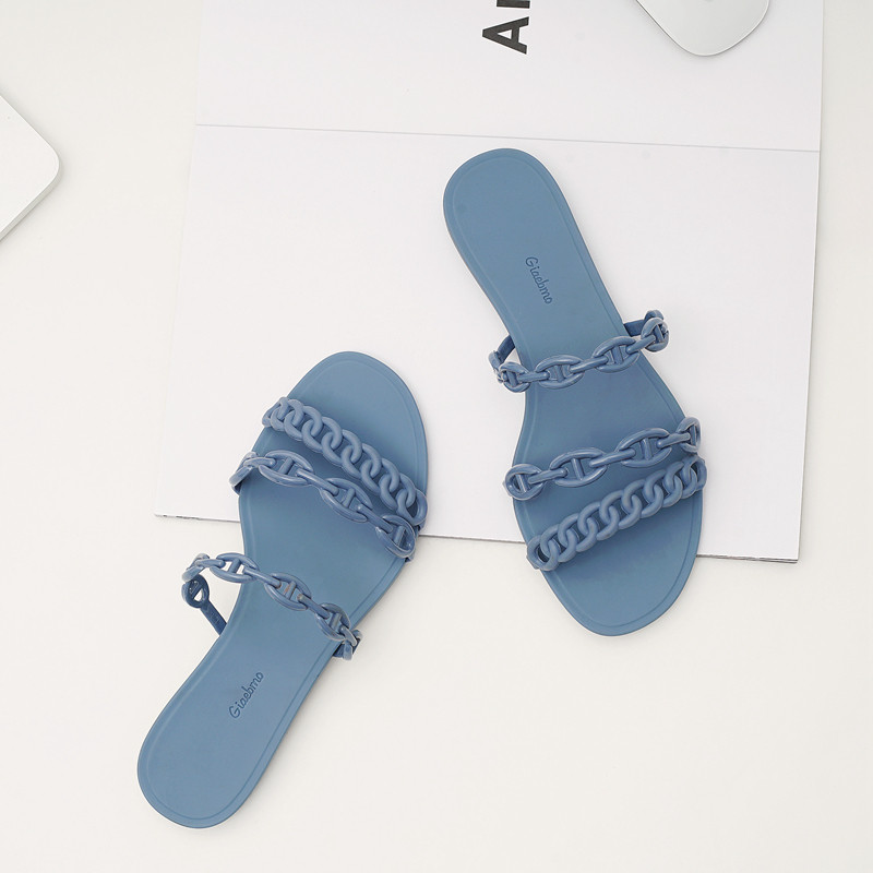 2022 summer new pig nose sandals and slippers chain word flat jelly shoes holiday non-slip beach shoes women