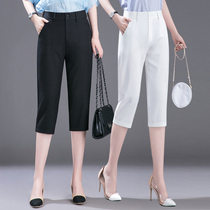 Imitation cotton linen Ice Silk Capri pants female summer thin high waist loose size fat mm casual straight tube pants summer breeches