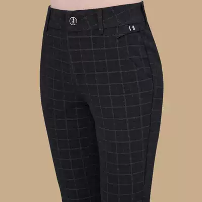 Plaid pants women's spring and autumn high waist stretch middle-aged and elderly women's pants mother's pants small straight pants autumn casual pants