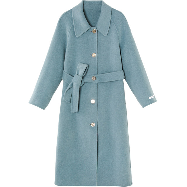 gcrues wool coat double-sided wool, feminine spring and autumn style lapel knea-length-length-length coat, high-end