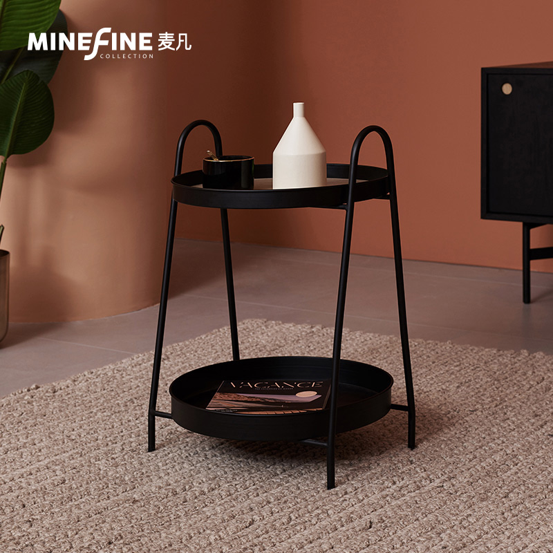 Nordic solid wood tea table creative round side several minimalist living-room small family type sofa small round table iron art double edge a few