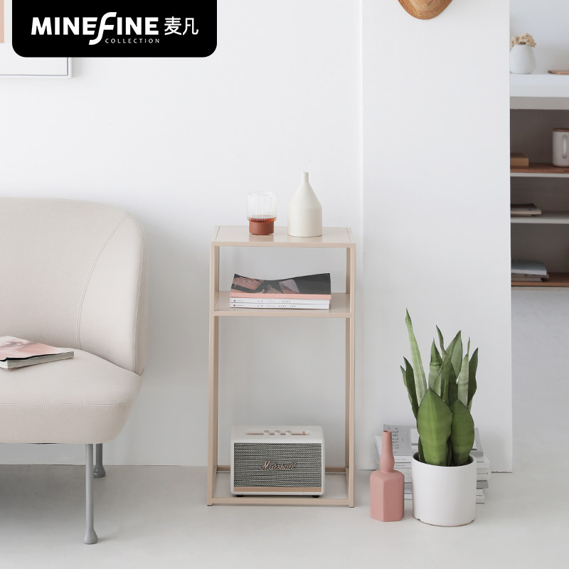 MINEFINE) Danish design) simple sofa side table Nordic style living room iron floor double-layer rack