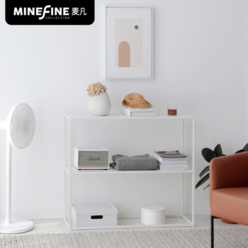 MinEFINE Denmark Designed a modern living room with a white iron - art three - story book frame