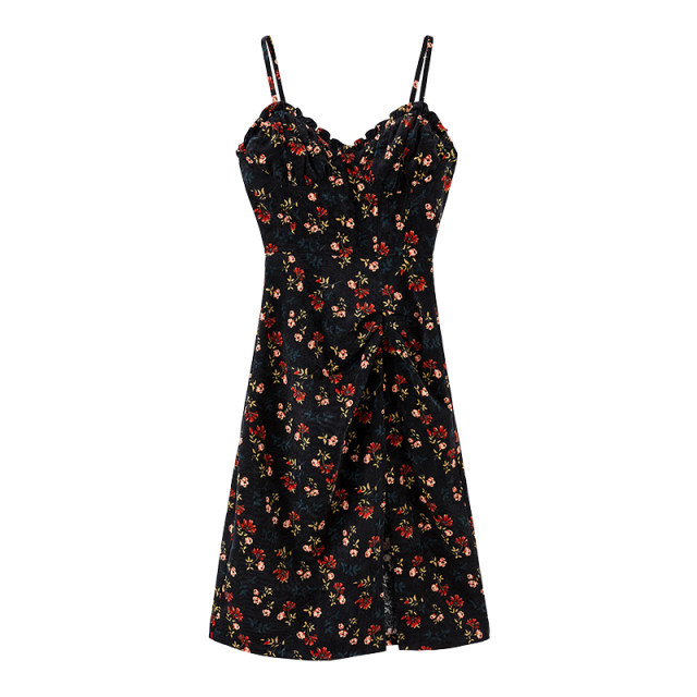 Lolipa ເຄື່ອງນຸ່ງຜູ້ຍິງ trendy 2022 spring new arrival retro slit floral suspender skirt small V-neck plus velvet dress