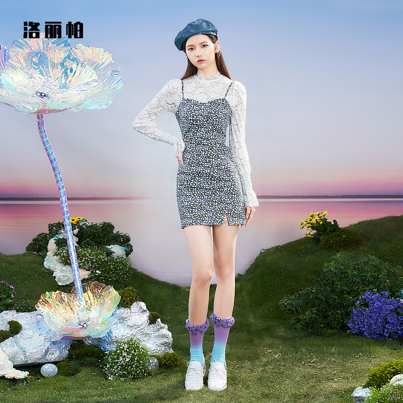 Loripa Sweet Crush Flower Hanging Dress 2022 Spring and Summer New Cross - Forklift Dress