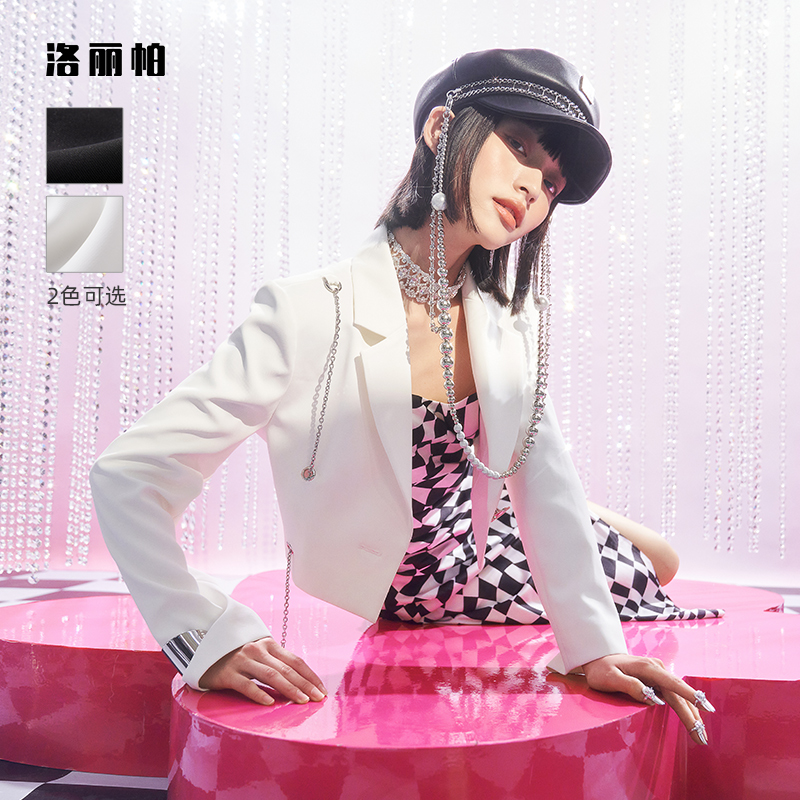Loripa Chain Decorated Short Suit Costume Female Spring Design Sense of Black Suit Costumes