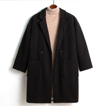 Winter Korean version of the trend wool woolen cloth coat mens long loose knee shoulder Nizi coat trench coat