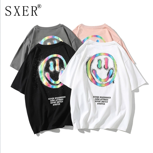 Хлопковая базовая приятная телу футболка с коротким рукавом для влюбленных, оверсайз