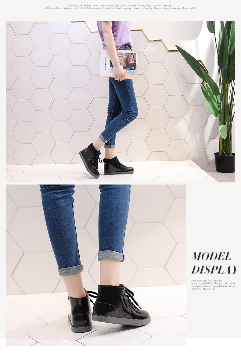 Thời trang giày ống ngắn ủng nữ giày dép dễ thương thạch mưa Giày đế xuồng nước chống nước giày không thấm nước giày cao su người lớn giày chống nước nữ