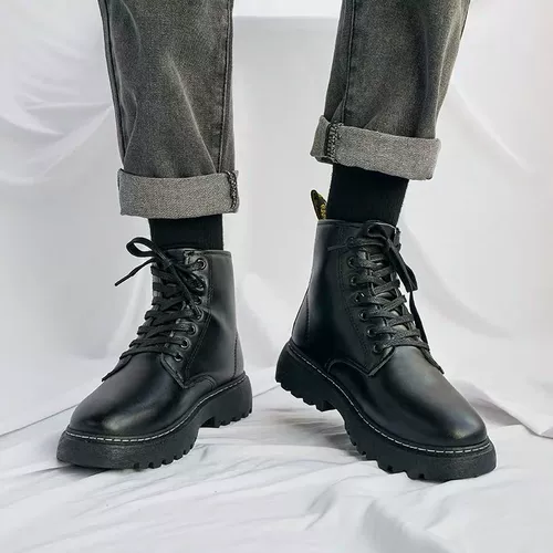 Martens, черный костюм, трендовые универсальные водонепроницаемые ботинки для школьников на платформе для кожаной обуви, в корейском стиле