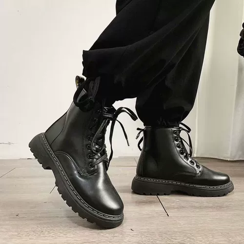 Martens, черный костюм, трендовые универсальные водонепроницаемые ботинки для школьников на платформе для кожаной обуви, в корейском стиле