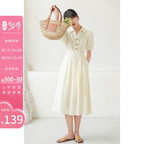 Farth Luffany style one-piece dress woman Summer thin cashew with gentle temperament small skirt casual long style V collar shirt dress