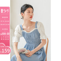 Fassilu First Love Sweet Beauty Tandem Dress Woman Summer Bubble Cuff Design Sensational Waist Display Slim style Temperament Long Skirt