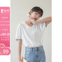 Fascellus White Design Sensation Blouse Womens Summer New Short Sleeves Slim Fit with a small crowdsourced Fao Style Shirt