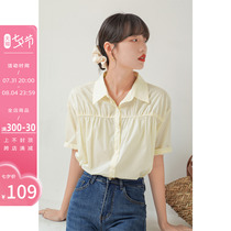 Fascia Shallow Goose Yellow Method Shirt Woman Summer New 2022 slim fit short sleeve loose design Feel Temperament Blouse